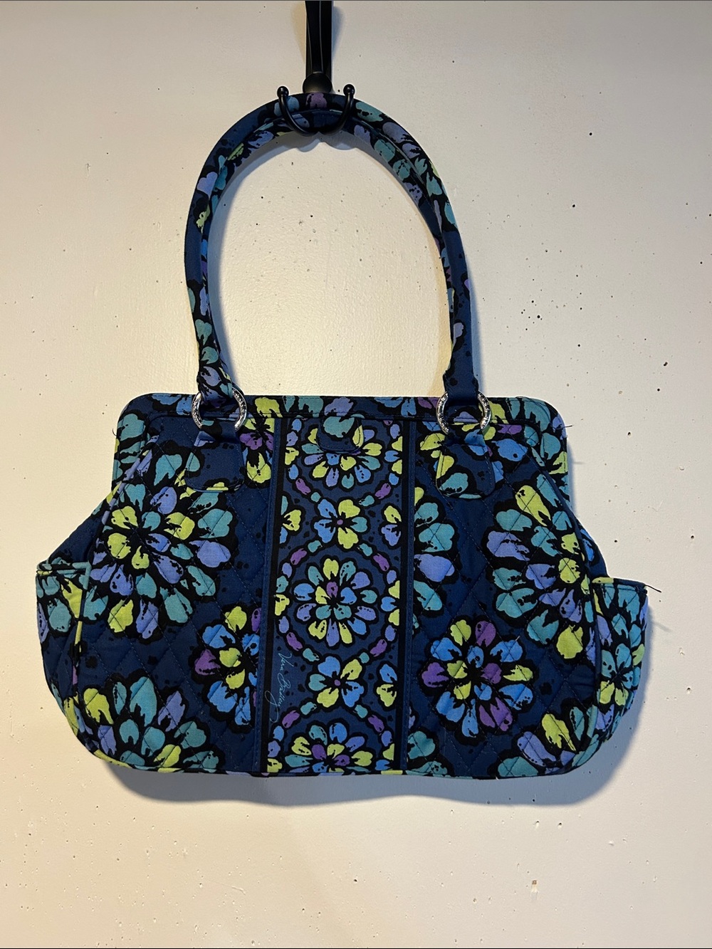 Vera Bradley Navy Quilted Floral Tote with Teal and Lime Accents